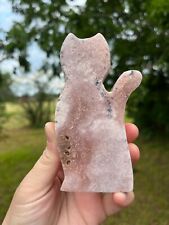 5in Pink Amethyst Drusy Cat Carving, Cat Crystal Carving picture