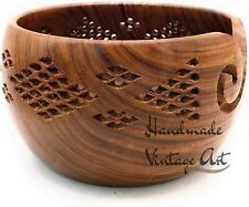 Sheesham Wood Crafted Wooden Yarn Storage Bowl with Carved Holes 6 X 3 Inch picture