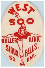 Original Vintage 1940s Roller Skating Rink Sticker West Soo Sioux Falls SD s4 picture