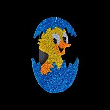 Vintage Melted Popcorn Plastic Easter Chick In Blue Egg Decoration Wall Hanging  picture