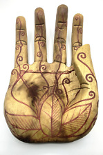 Vintage Large Carved Art Wooden Hand Folk Art Mexican Henna Tattoo Design picture