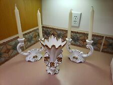 Pereiras Valado Vase & Candle Holders Portugal Hand painted White with Gold Trim picture