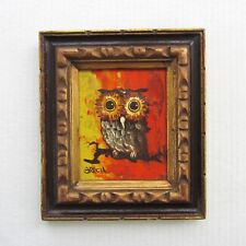 VTG Boho MCM 1970's Colorful Owl on Branch Oil on Wood Painting Signed Gracia picture