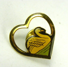 Vintage Heart Swan Pin Gold Tone Bird Hat Lapel Brooch picture