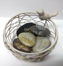 Farmhouse Metal Bird's Nest With Bird Basket Bowl And Rare Inspirational Stones picture