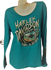 Harley-Davidson Motorcycles Blue Tee Shirt Long Sleeves Born To Be Free Size 1X picture