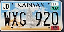 Vintage Kansas License Plate “JO-WXG-920“— 2012 Tab — Expired picture