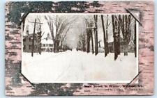 WINDSOR, VT Vermont ~ Bark Border  STATE STREET SCENE in Winter c1910s  Postcard picture