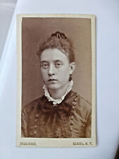 Antique CDV Cabinet Photo Young Woman Large Sad Eyes Hair Comb ELMIRA NY picture