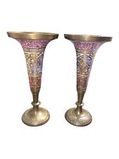 Pair of 2 Antique (Early 1900s) Indian Brass Vase / Candle Holder 6
