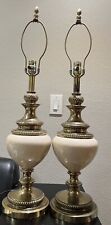 Pair of Vintage Large Stiffel Brass & Cream Color Porcelain Heavy Table Lamps picture