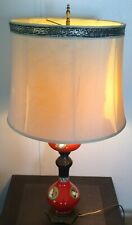 Mid Century Greco Roman Lamp Neo Classical Orange Enamel W Original Silk Shade picture