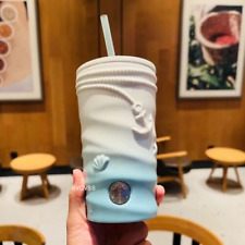 Starbucks 2022 China Anniversary Sea Blue Wave 16oz Ceramics Straw Tumbler New picture