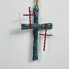 Handmade Metal Crucifix Teal Red 4
