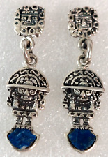 Vintage Mexico 950 Silver Lapis Lazuli Mayan Aztec Warrior Stud Earrings picture