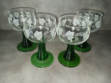 Antique Lot of 4 Vintage Alsace White Wine Glasses Engraved Vinegrapes picture