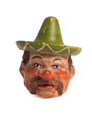Vintage Sombrero Wearing Man Head / Face Cork Bottle Stopper, Hand Carved Wood picture