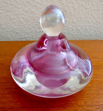 Vintage Lavender Cased in Clear Art Glass Large Heavy Perfume Bottle w/Stopper picture