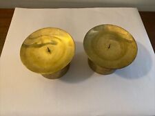 MCM Vintage Solid Brass Pillar Candle Holder Pair Pedestal with Spike 3