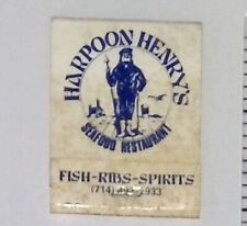 VINTAGE MATCHBOOK BLUE HARPOON HENRY'S RESTAURANTS BEACH GRILL FISH-RIBS-SPIRITS picture