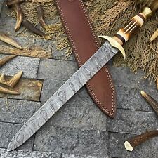 Mini Sword - Custom Handmade Damascus Steel Dagger Knife Bone Handle W/Sheath picture