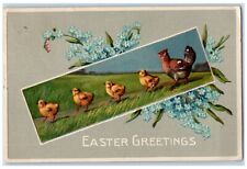 1911 Easter Greetings Chicken Hen Pansies Flowers DPO East Greenbush NY Postcard picture