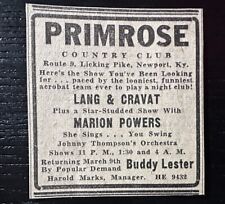 Vintage 1942 Primrose Country Club Newspaper Ad Newport KY Illegal Casino picture