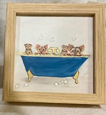Mixed media  small powder room / bathroom print YORKIE FAMILY picture