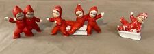 Hertwig Germany Antique Bisque Snow Baby Red Suits & Sleds 3 pc Set picture