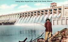 Postcard MO Fishing below Bagnell Dam Lake of the Ozarks Linen Vintage PC G8007 picture