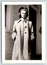 Original Old Outdoor Vintage Photo Picture Beautiful Lady Woman In Coat And Hat picture