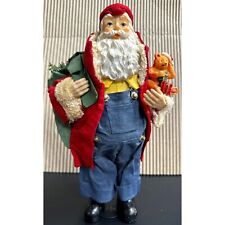 Fabric Clothtique 9.5” Farmer Santa Figurine Overalls Bear presents santa farmer picture