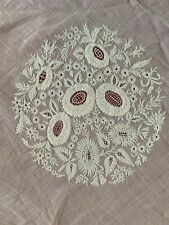 Gorgeous French Antique Hand Embroidered FOND DE BONNET on Muslin (1850s-1860's) picture