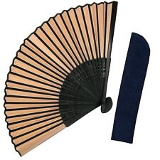VTG Unused Japanese Die-Cut Bamboo & Brown Silk Sensu Folding Fan & Case Mar24-D picture