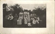 Group of men women children outside ~ Edwardian fashion RPPC real photo 1904-20s picture