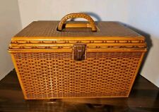 Vintage Sewing Box Wilson Plastic Wil-Hold Basket Weave Design Clear Thread Tray picture