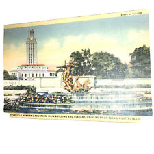 Postcard Littlefield Memorial Fountain + Library University Texas Austin TX 1937 picture