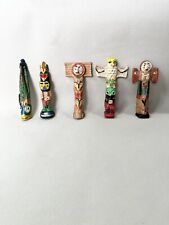 Lot of 5 Vintage Wood Totem Poles. picture