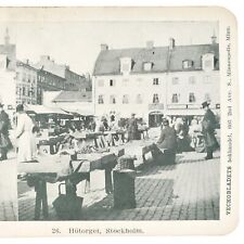Stockholm Sweden City Square Stereoview c1900 Hotorget Street Antique Card H1633 picture