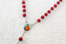 Red Wooden Rose Scented Rosary Beads Necklace Communion Rosary Gift picture