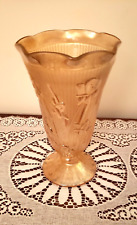 Vintage Jeanette Iris & Herringbone Marigold Iridescent Footed Vase 9