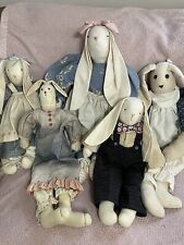 Vintage Farmhouse Primitive Bunnies /Easter, Cloth Handmade, Set Of 5 picture