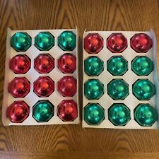 VTG Rauch Pyramid Shiny Glass Ornaments 2 Boxes Of 12 (13 Green, 11 Red) Good picture