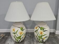 Vintage Ceramic Flower Table Lamp Pair 30