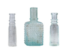 Three 19th C. American Glass Poison Bottle, 2 Aqua & 1 Clear, Pharmacy Vials picture