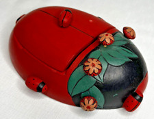 VTG Wood Carved & Hand Painted Painted Ladybug Tic Tac Toe Game Sri Lanka Decor picture
