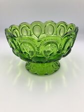 Vintage LE Smith Moon And Stars Green Glass Pedestal Compote 6-1/4” Diameter picture