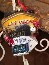 Los Vegas City Scape Christmas Tree Ornament Gambling Cards Casino Adler Vtg picture