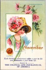 c1910s COLONIAL LIFE INSURANCE Advertising Postcard NOVEMBER Birthday 