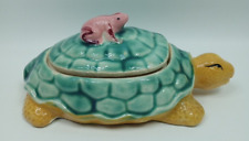 VtG Trinket Box Green Turtle Carrying Pink Frog Good Luck Ceramic Made Japan  picture